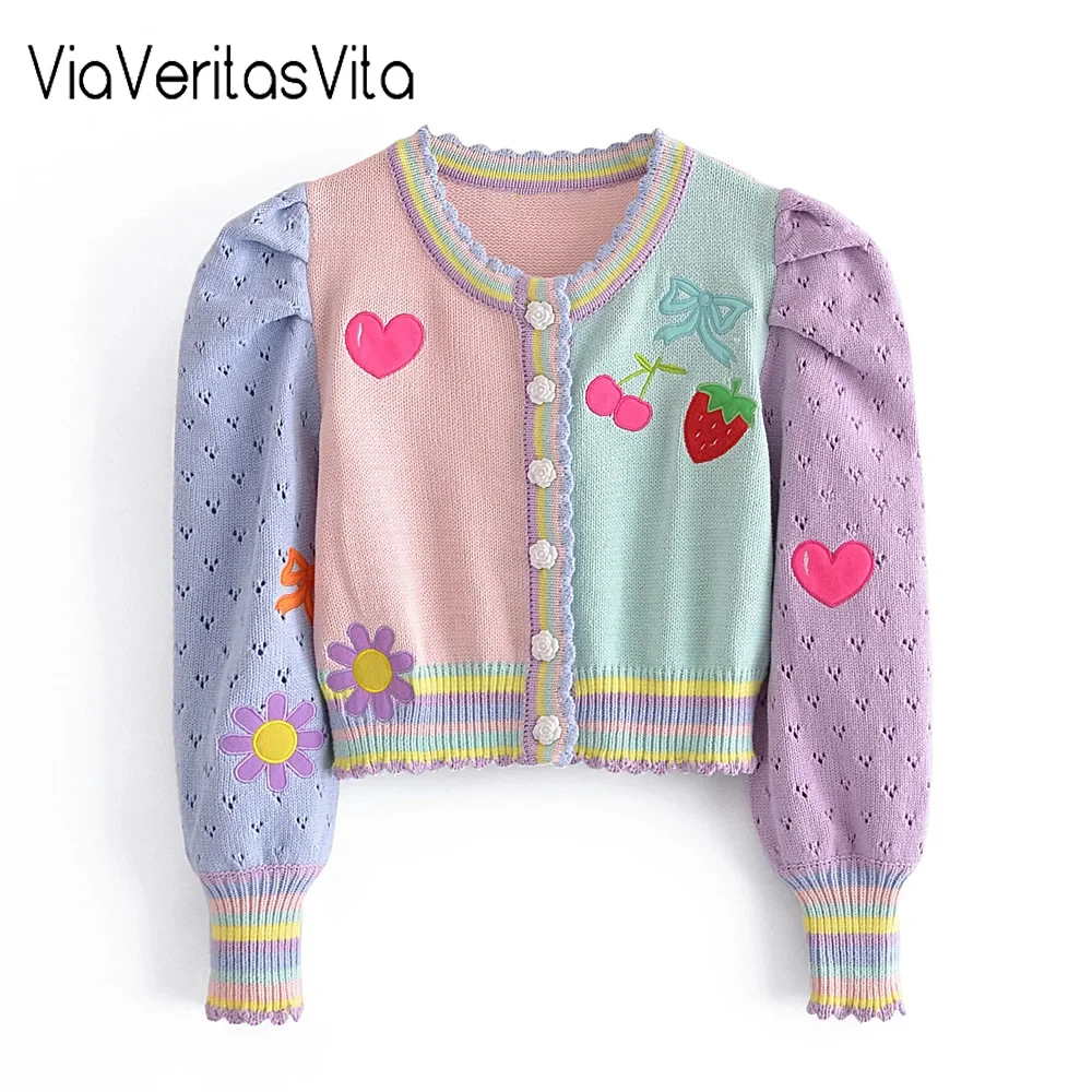 YAMY Autumn Women Knitted Cardigans Cherry Strawberry Embroidered Kawaii Cropped Sweater Lantern Sleeve Slim Knitwear Winter Top
YAMY Autumn Women Knitted Cardigans Cherry Strawberry Embroidered Kawaii Cropped Sweater Lantern Sleeve Slim Knitwear Winter Top