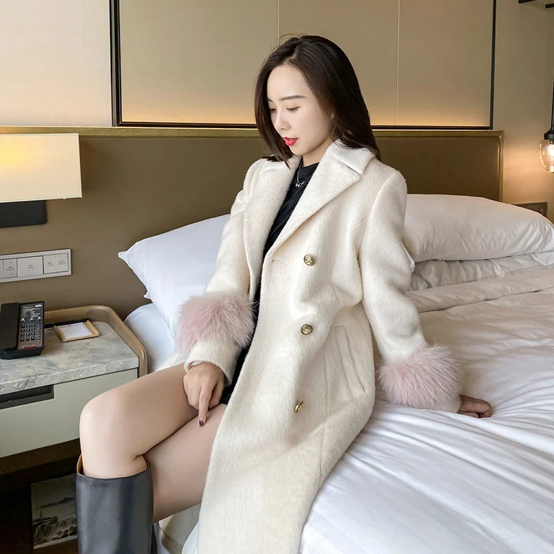 Зимнее женское элегантное длинное шерстяное пальто женская Корейская шерстяная