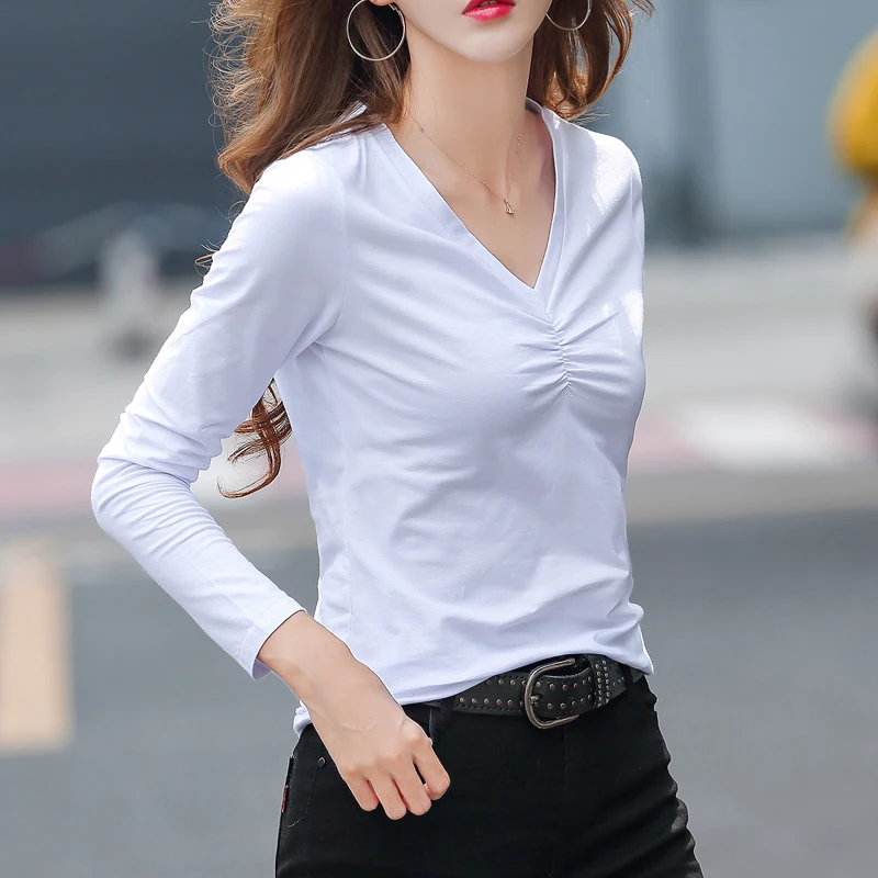 Fashion autumn / winter long sleeve bottom up T-shirt women's solid V-neck casual top large s-4xl women's simple T-shirt
Fashion autumn / winter long sleeve bottom up T-shirt women's solid V-neck casual top large s-4xl women's simple T-shirt
