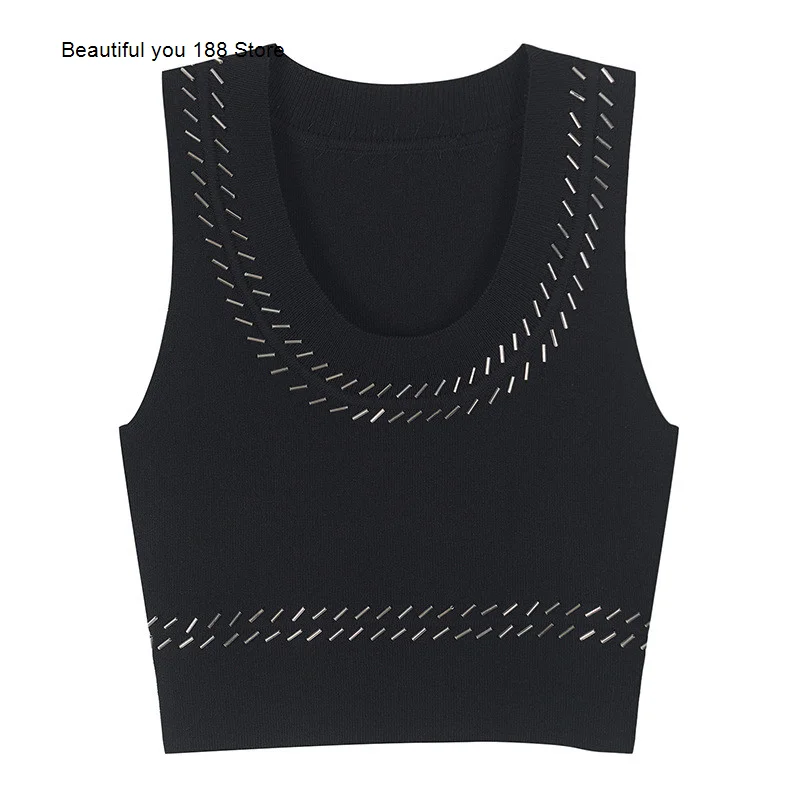 Summer sports style of hands, pure hand-made nail bead knitted short waistcoat, versatile, big U-neck bottoming woman
Summer sports style of hands, pure hand-made nail bead knitted short waistcoat, versatile, big U-neck bottoming woman
