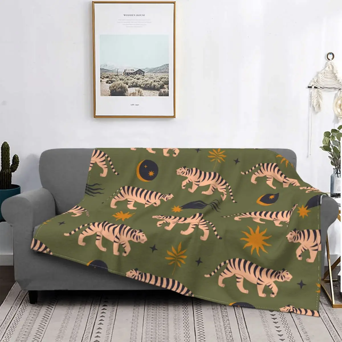 Одеяло в клетку с принтом тигра, животного 
Одеяло в клетку с принтом тигра, животного