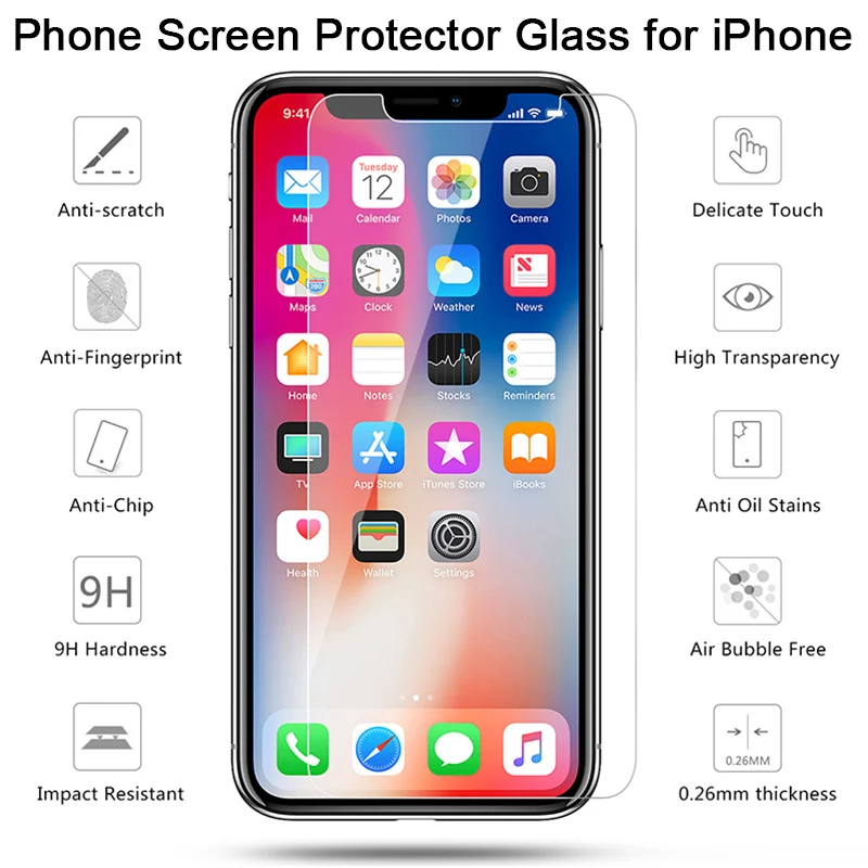 Закаленное защитное стекло HD для iPhone 5 11 Pro Max 7 8 6 6S Plus XS XR X 5S | Мобильные телефоны и