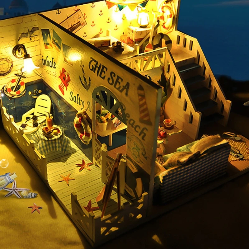 Dollhouse Miniature with Furniture, DIY Wooden Dollhouse Kit Plus Dust Proof , 1:24 Tiny House Building Kit(Oceans of love 
Dollhouse Miniature with Furniture, DIY Wooden Dollhouse Kit Plus Dust Proof , 1:24 Tiny House Building Kit(Oceans of love