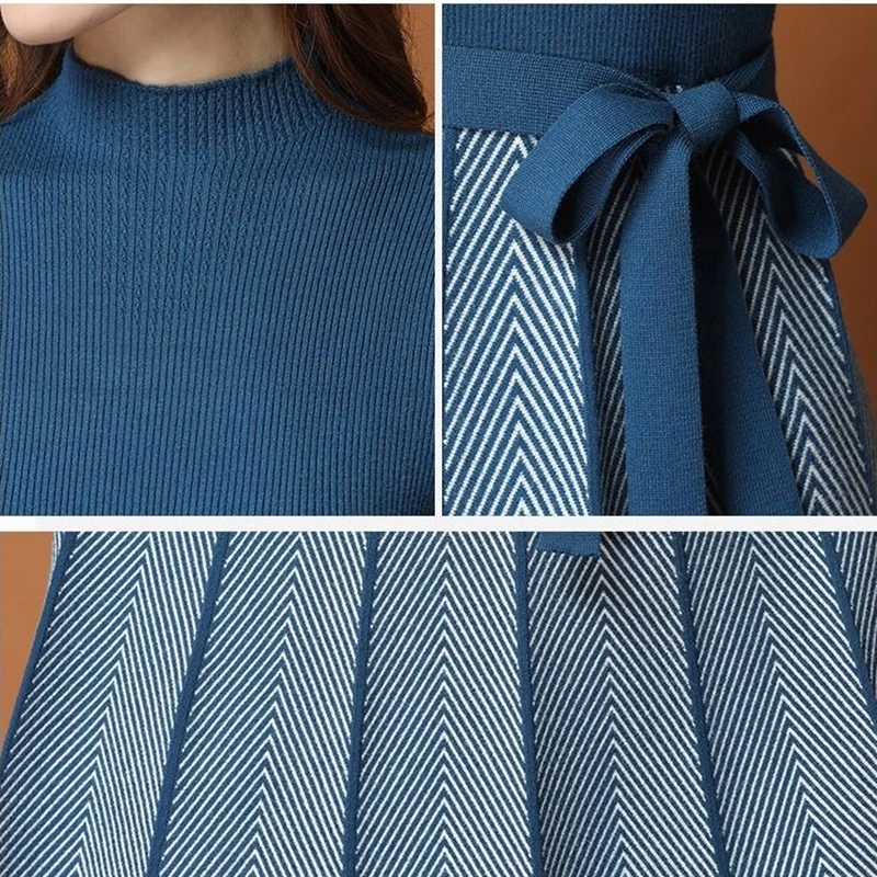 Autumn Winter Women Pleated hem striped printed Sweater Dress elegant Female A-Line Dresses Soft Rib Knitted dresses with belt
Autumn Winter Women Pleated hem striped printed Sweater Dress elegant Female A-Line Dresses Soft Rib Knitted dresses with belt
