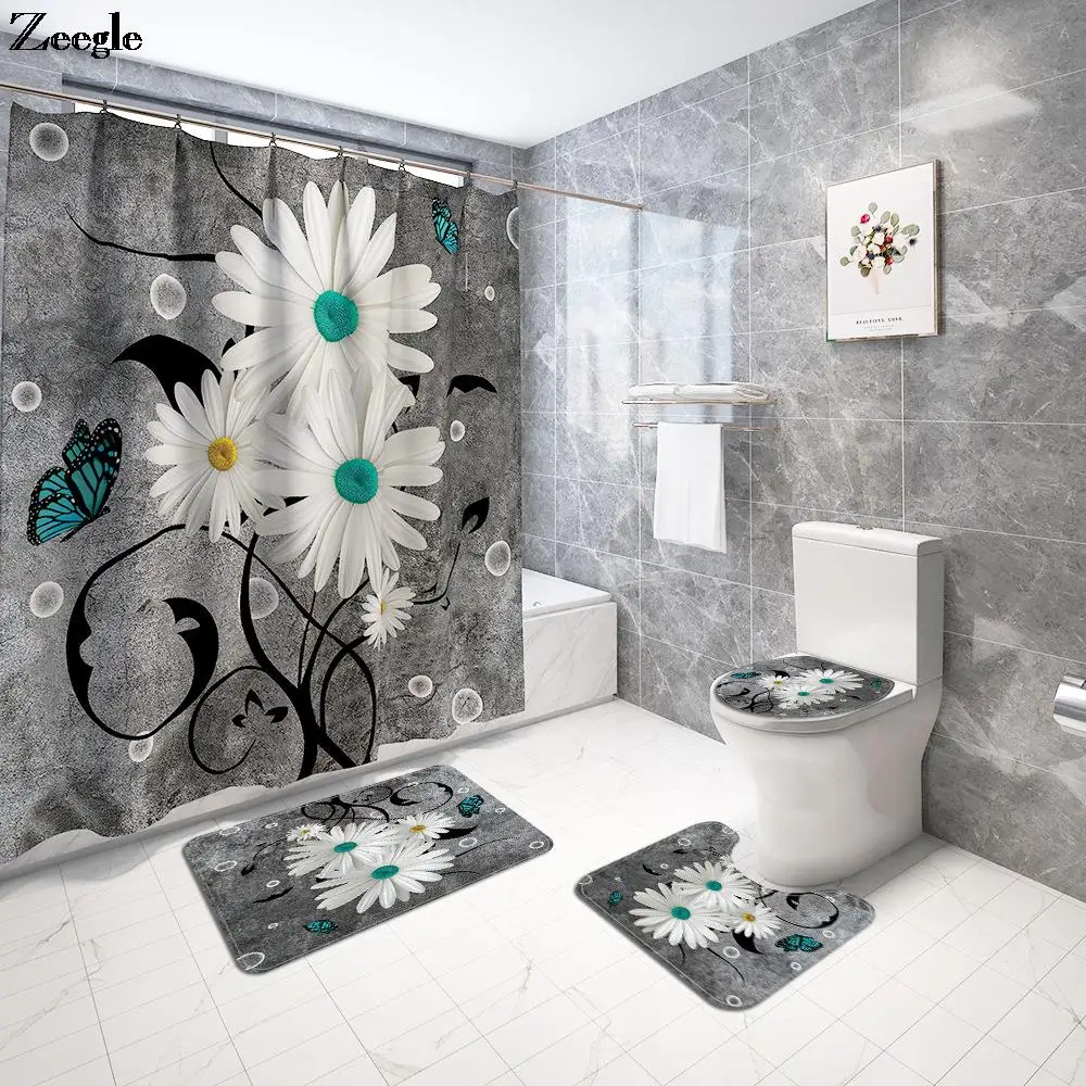 White Daisy Polyester Bath Mat Set Bathroom Carpet Waterproof Curtain Shower Curtain Toilet Mat and Anti-slip Floor Carpet Set
White Daisy Polyester Bath Mat Set Bathroom Carpet Waterproof Curtain Shower Curtain Toilet Mat and Anti-slip Floor Carpet Set