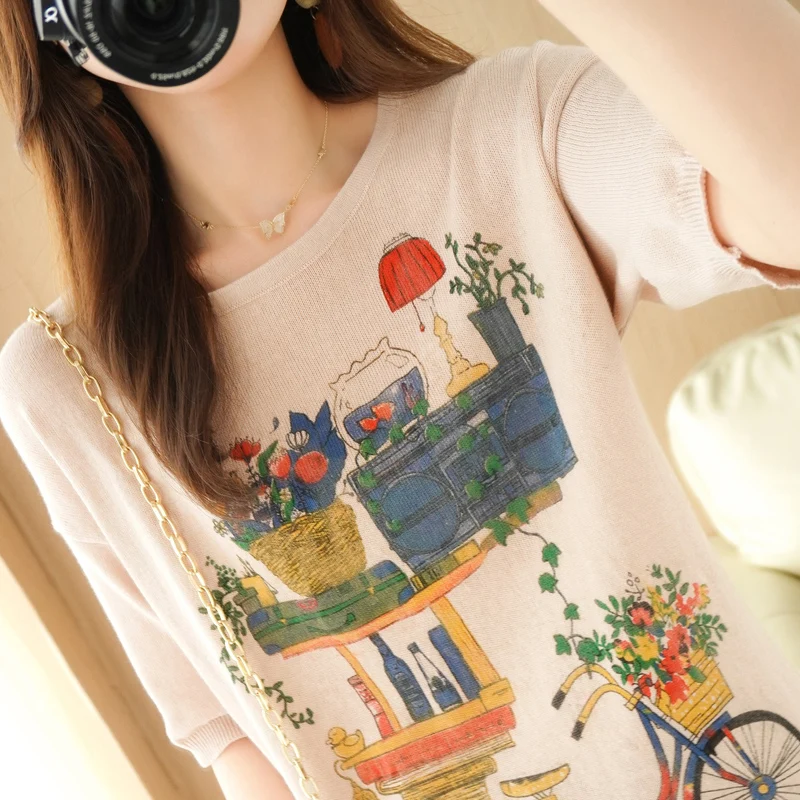 Literary style cotton hemp short sleeve women's round neck cotton printing Korean loose minority summer knitted half sleeve top
Literary style cotton hemp short sleeve women's round neck cotton printing Korean loose minority summer knitted half sleeve top