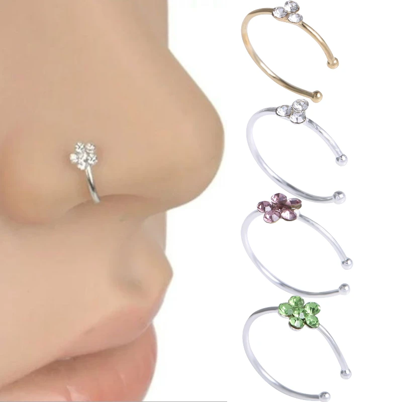 

1 шт. простая перегородка Стразы пирсинг носа кольцо кристаллы цветок клипса не проколотое кольцо для носа серьги ноздри ювелирные изделия