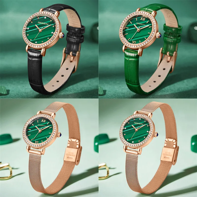 Часы женские водонепроницаемые с кожаным ремешком зеленые | Наручные часы