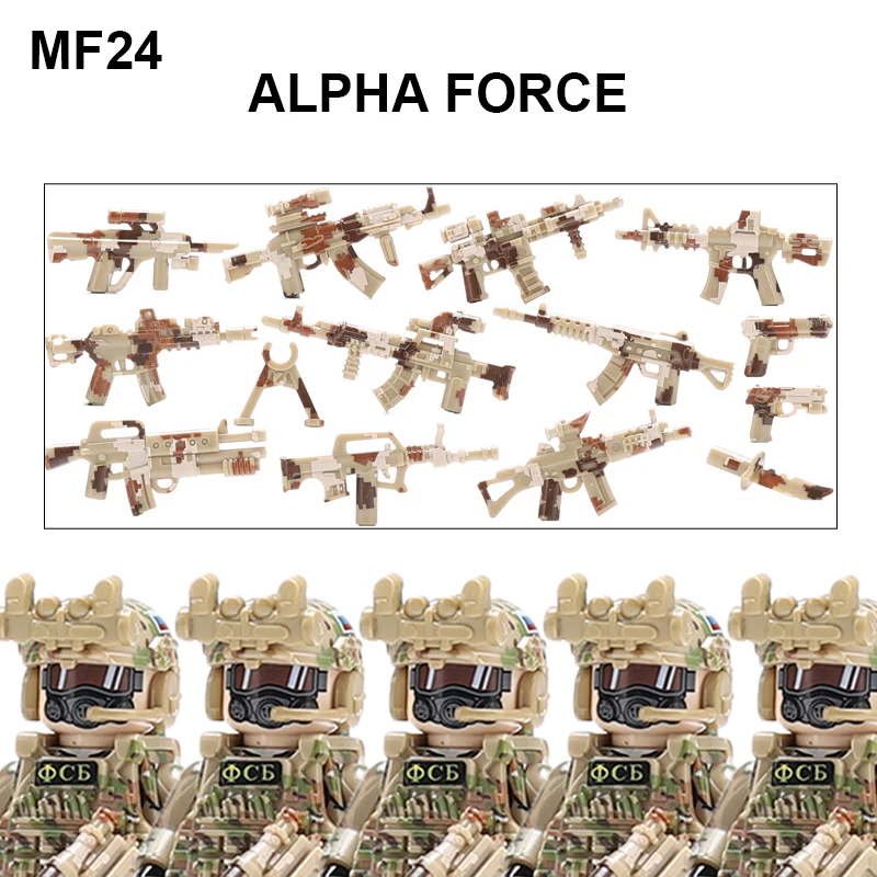 

Military Russia Alpha Force Soldier Figures Building Blocks City Police SWAT Weapons Sniper Gun Parts Mini Bricks Children Toys