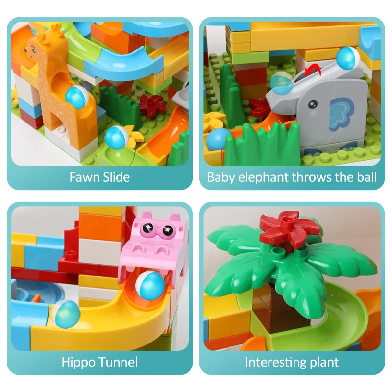 Marble Race Run Slide DIY Compatible Duploe Big Size Building Blocks Animal Figures Funnel Maze Balls Bricks Toys for Children | Игрушки и