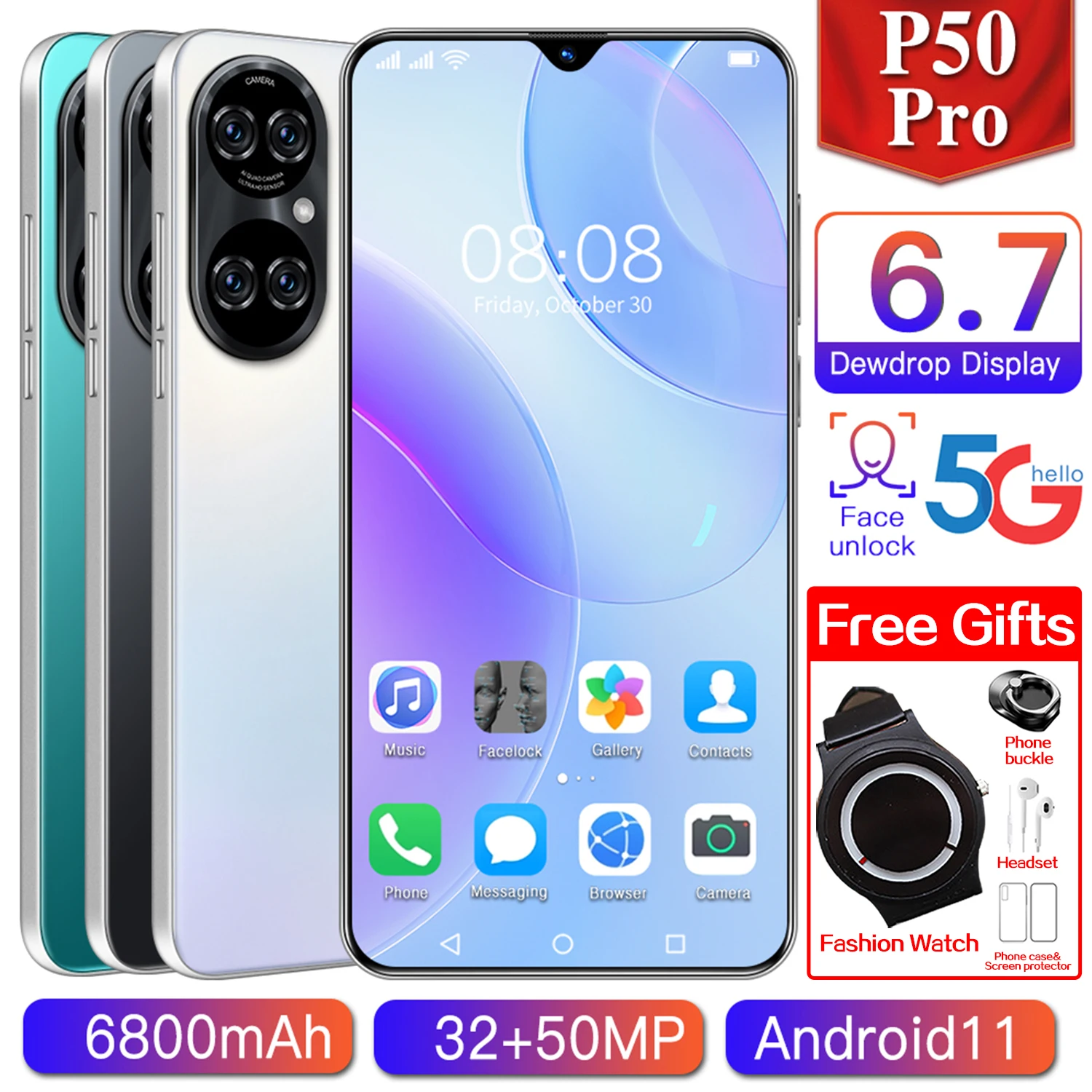 New version P50 Pro 5G Smartphone 6.7 Inch 16GB + 512GB Smartphone Full Screen Deca Core 4G LTE 5G Network Mobile Phone
New version P50 Pro 5G Smartphone 6.7 Inch 16GB + 512GB Smartphone Full Screen Deca Core 4G LTE 5G Network Mobile Phone