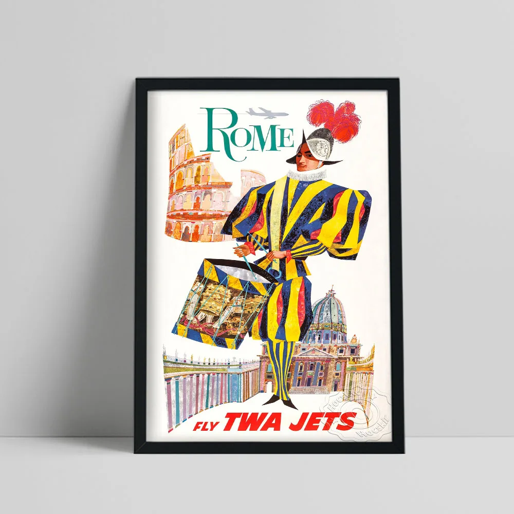 

Colored World Airline Travel Poster, Rome Abstract Building Canvas Painting, Rome Tour Art Prints Gift, Vintage Art Wall Decor