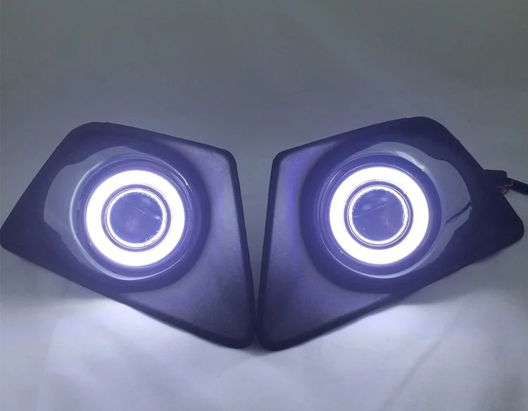 

Светодиодная лампа Eosuns Cob «ангельские глазки» для дневного света, лампа Drl + галогенная туманная лампа + объектив проектора для Ford Ecosport 2013-14