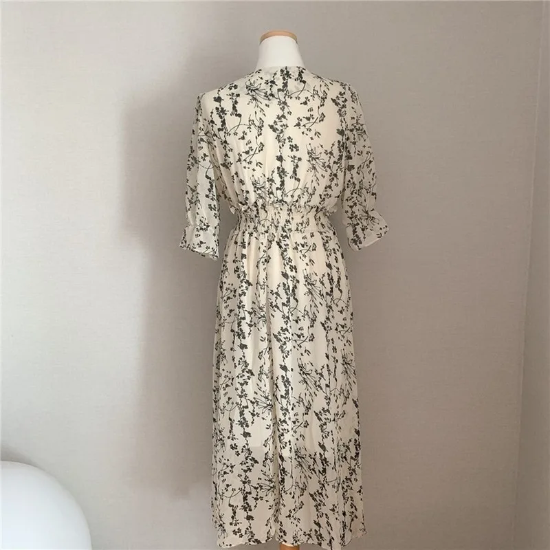 Женское шифоновое платье в стиле ретро Элегантное Длинное приталенное с V