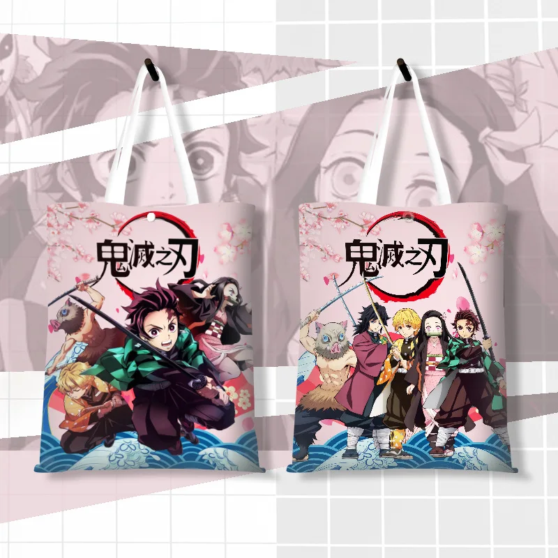 

Anime Demon Slayer Cosplay Canvas Bag Shinobu Nezuko Zenitsu Tanjirou Inosuke Giyuu Mitsuri Obanai Muichirou Costume Props Gifts