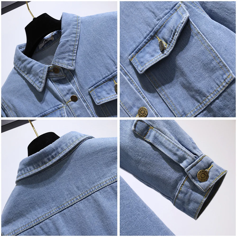 Women's Denim Blouses Spring and Autumn Casual Blue Loose Turn-Down Collar Long Sleeve Buttons Pockets Plus Size Jeans Shirts
Women's Denim Blouses Spring and Autumn Casual Blue Loose Turn-Down Collar Long Sleeve Buttons Pockets Plus Size Jeans Shirts