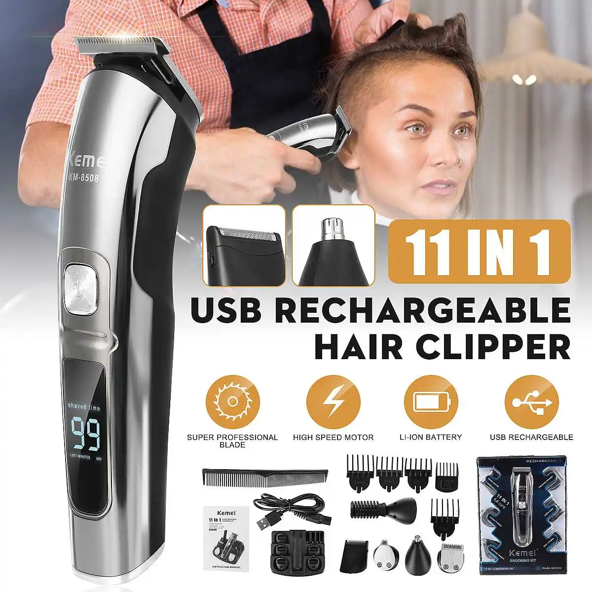 11 Pcs Electric Hair Clipper Kit Professional Hair Beard Trimmer Rechargeable Cordless Hair Cutting Machine Low Noise Shaver
11 Pcs Electric Hair Clipper Kit Professional Hair Beard Trimmer Rechargeable Cordless Hair Cutting Machine Low Noise Shaver