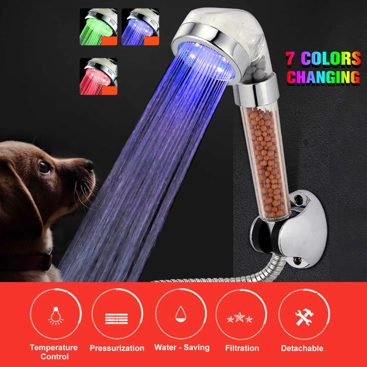 Xueqin 7 Color-Changing LED Anion Spa Shower Head Bathroom High Pressure Powerful Energy Water Saving Handheld Filter Sprinkler
Xueqin 7 Color-Changing LED Anion Spa Shower Head Bathroom High Pressure Powerful Energy Water Saving Handheld Filter Sprinkler