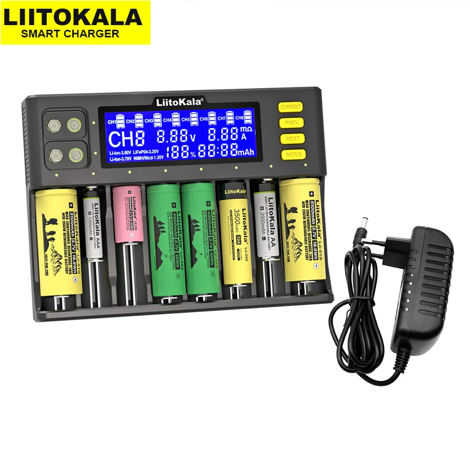 Зарядное устройство для аккумуляторов LiitoKala Lii-S8, 3,7 в, li-ion, NiMH, 1,2 в, 3,2 в, IMR, 3,8 в для аккумуляторов 18650, 26650, 21700, 26700, AA, AAA
Зарядное устройство для аккумуляторов LiitoKala Lii-S8, 3,7 в, li-ion, NiMH, 1,2 в, 3,2 в, IMR, 3,8 в для аккумуляторов 18650, 26650, 21700, 26700, AA, AAA