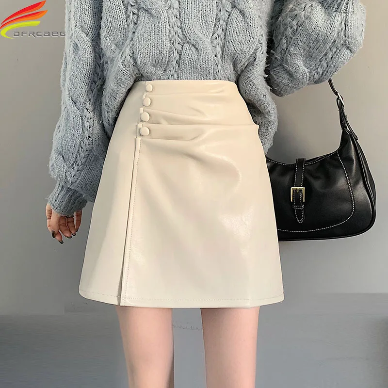 DFRCAEG 2022 Spring Leather Skirt Women High Waist Buttons Beige Brown Black A Line Folds PU Mini Skirts All-match Street Jupe
DFRCAEG 2022 Spring Leather Skirt Women High Waist Buttons Beige Brown Black A Line Folds PU Mini Skirts All-match Street Jupe