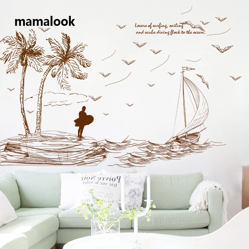 Sketch Coconut tree sailboat seagull beach surf landscape wall stickers decals home decor livingroom bedroom wallpaper Art Mural
Sketch Coconut tree sailboat seagull beach surf landscape wall stickers decals home decor livingroom bedroom wallpaper Art Mural