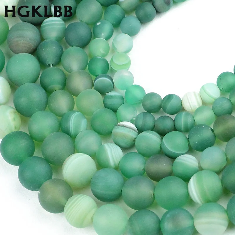 Фото Бусины HGKLBB из натурального сердолика зеленые матовые 6/8/10 мм | Украшения и