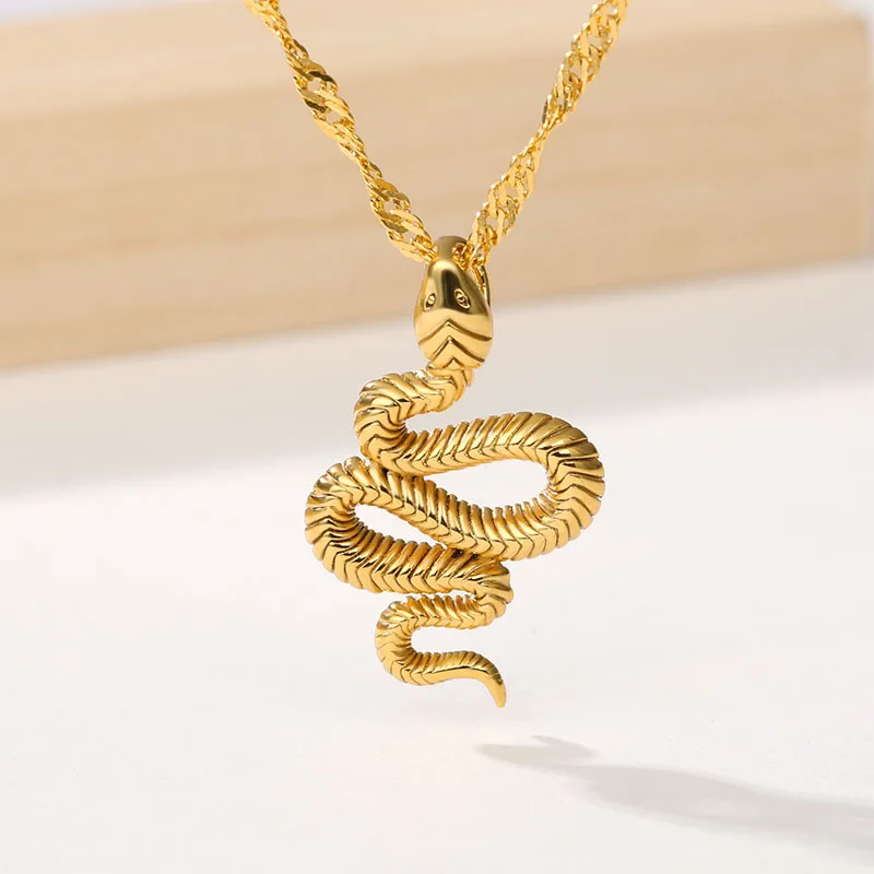 Ожерелье золотого цвета в виде змеи для женщин ожерелье из нержавеющей стали с