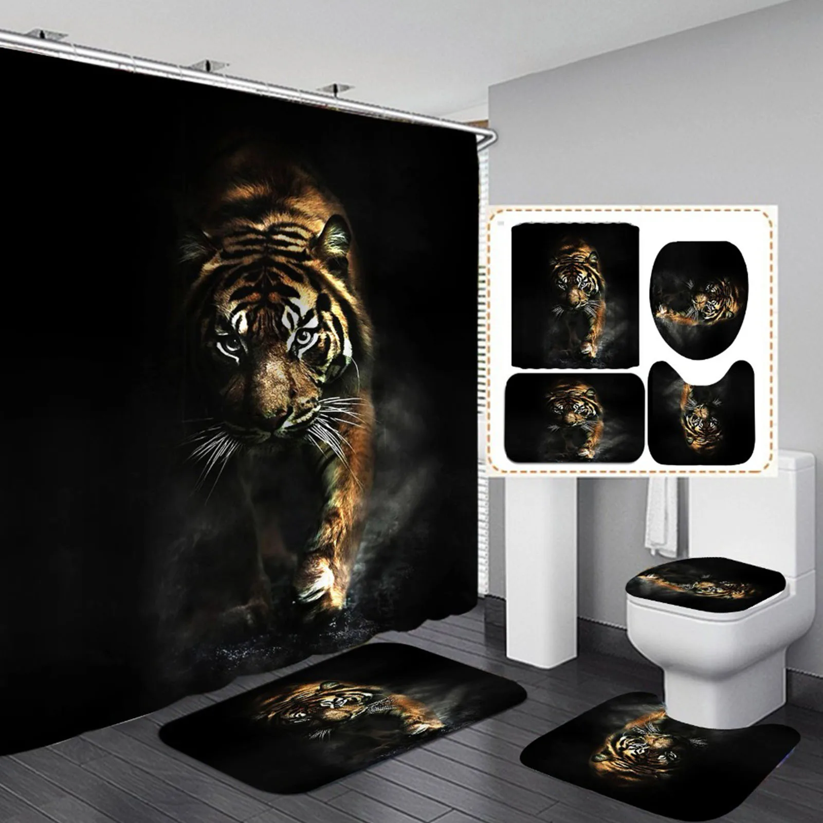 4pcs/set Tiger Bathroom Non-slip Mat Waterproof Bathtub Shower Curtain Bathroom Water-absorbent Non-slip Mat Household Mat
4pcs/set Tiger Bathroom Non-slip Mat Waterproof Bathtub Shower Curtain Bathroom Water-absorbent Non-slip Mat Household Mat
