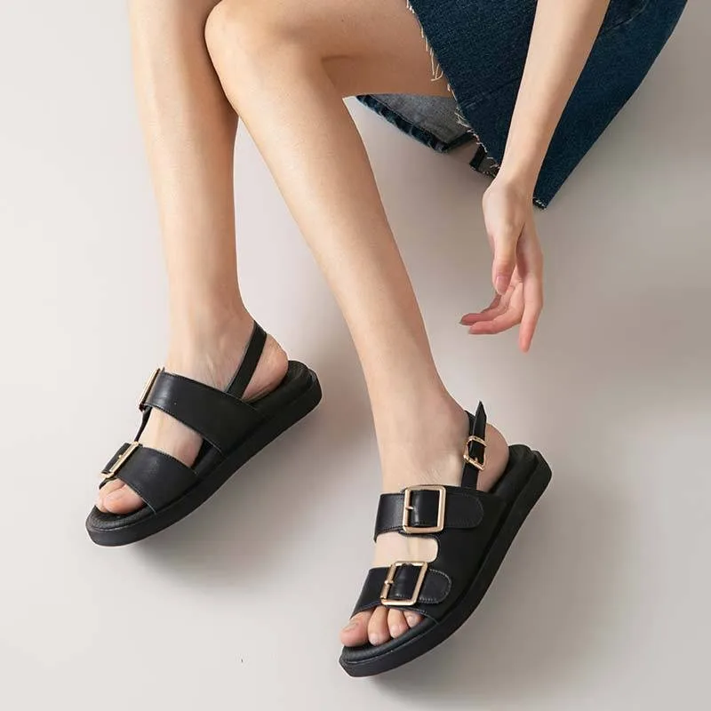 Summer Women Sandals Flats Platform shoes Fashion Casual Metal buckle Soft bottom Ladies sandals