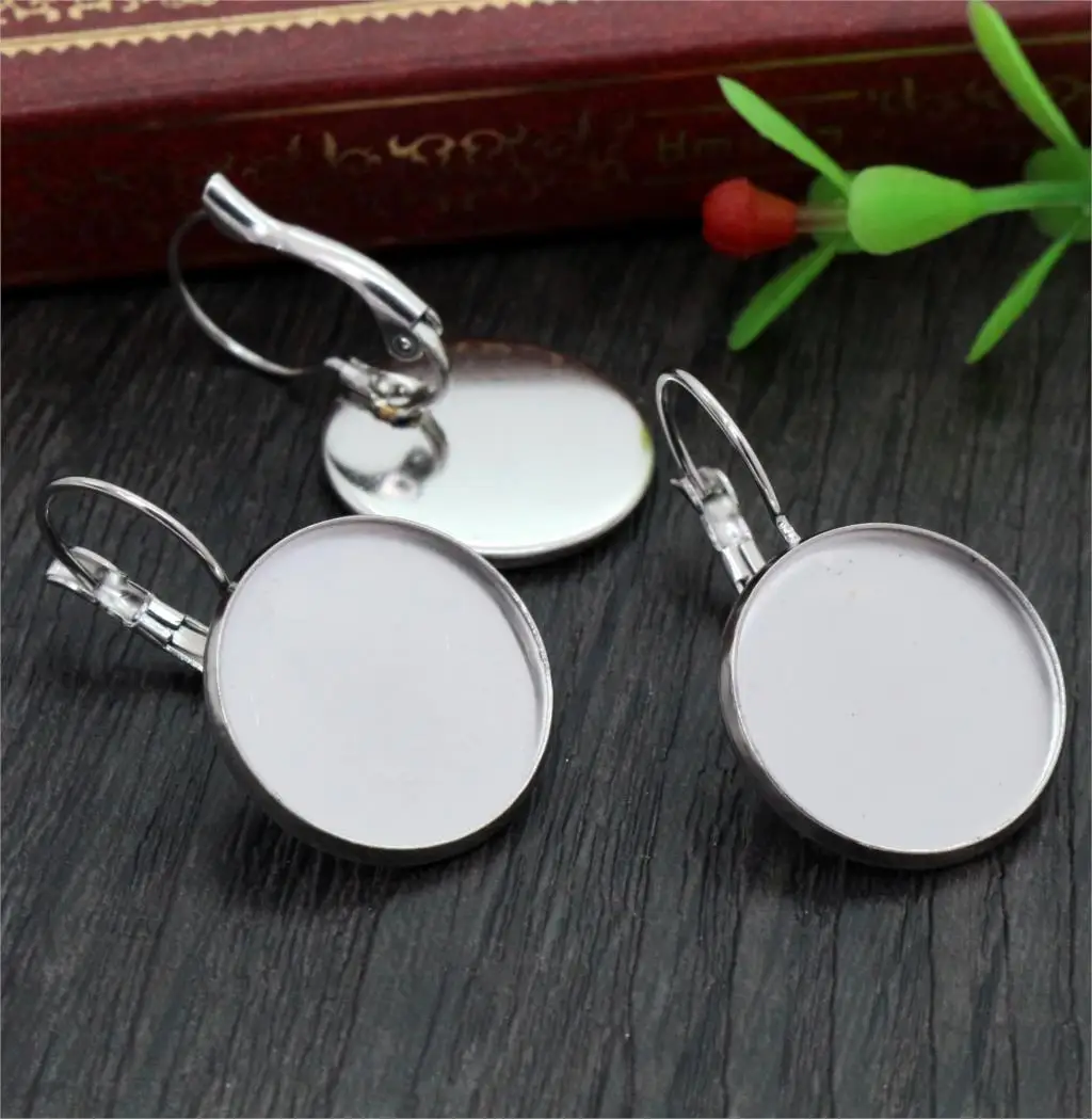 

( No Fade ) 18mm 10pcs Stainless Steel French Lever Back Earrings Blank/Base,Fit 18mm Glass Cabochons,Buttons-M3-19