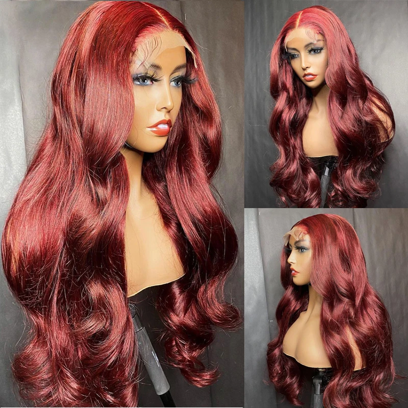 

26 дюймов Длинные Бордовые Волнистые Волосы плотность 180% 99j термостойкие синтетические кружевные передние парики для черных женщин BabyHair ...