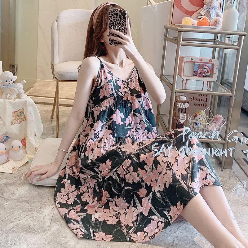 Summer Fasion Sexy 2021 Dressing Pajamas Floral Printing Sling Sleeveless Long Dress Nightgown Colorful Loose Female Lingeries
Summer Fasion Sexy 2021 Dressing Pajamas Floral Printing Sling Sleeveless Long Dress Nightgown Colorful Loose Female Lingeries