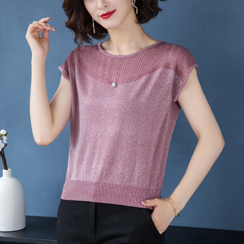 2020 Summer Ice Silk Loose O-Neck Tops Korean T Shirt Women Hollow Out Thin Short Sleeve Knitted T-Shirt Female
2020 Summer Ice Silk Loose O-Neck Tops Korean T Shirt Women Hollow Out Thin Short Sleeve Knitted T-Shirt Female
