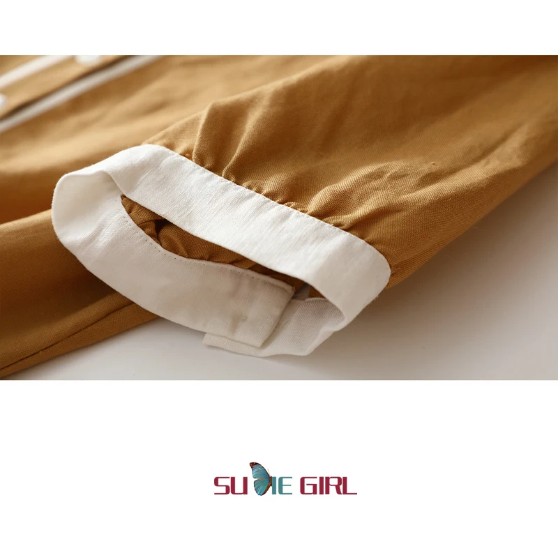 SUDIE Girl Contrast color lapel linen blend fishtail skirt dress, elegant temperament two-color short-sleeved dress
SUDIE Girl Contrast color lapel linen blend fishtail skirt dress, elegant temperament two-color short-sleeved dress
