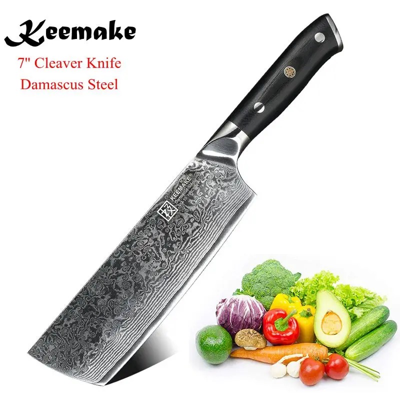 KEEMAKE 7'' Cleaver Knife Japanese Damascus 73 Layers Steel VG10 Chef Kitchen Knives Sharp Blade Meat Cutter Tools G10 Handle
KEEMAKE 7'' Cleaver Knife Japanese Damascus 73 Layers Steel VG10 Chef Kitchen Knives Sharp Blade Meat Cutter Tools G10 Handle