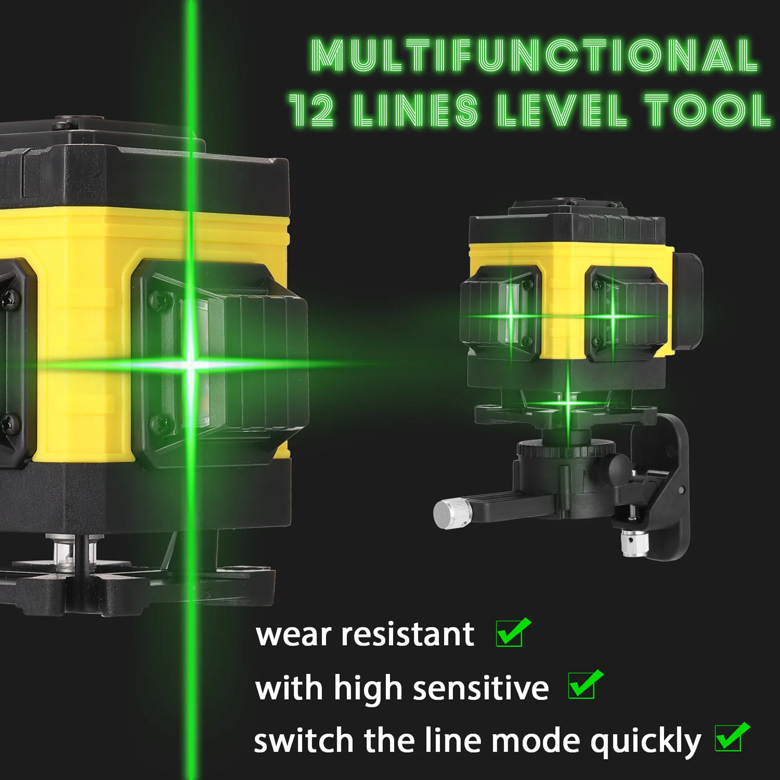 Многофункциональный лазерный уровень с 12 линиями, вертикальные и горизонтальные линии с функцией самовыравнивания на 3 °
Многофункциональный лазерный уровень с 12 линиями, вертикальные и горизонтальные линии с функцией самовыравнивания на 3 °