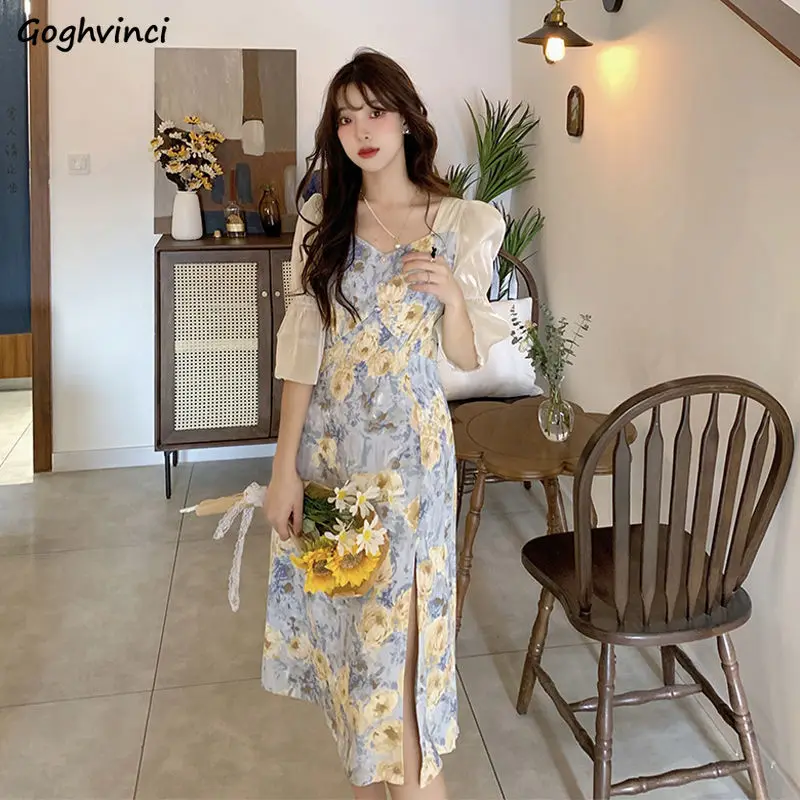 Dresses Women Spliced Romantic Printed Korean Style Elegant Empire Side-slit Feminine Trendy Vestdios Sweet Female Puff Sleeve
Dresses Women Spliced Romantic Printed Korean Style Elegant Empire Side-slit Feminine Trendy Vestdios Sweet Female Puff Sleeve