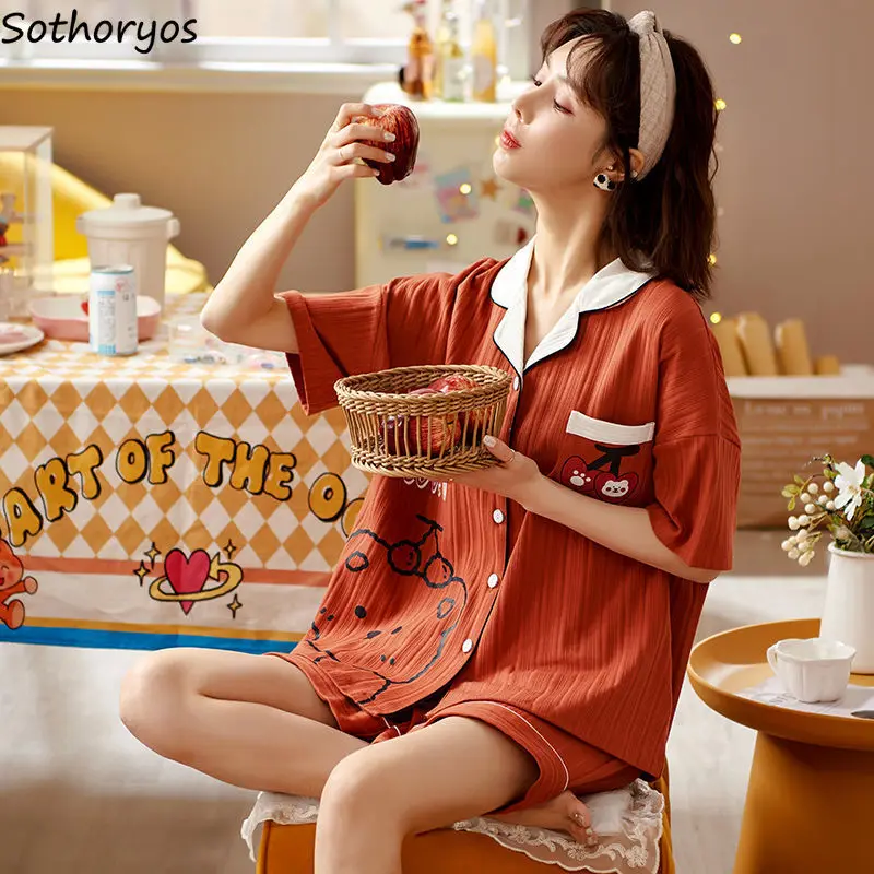 Women Pajama Sets Short Sleeve Cartoon Printed Lovely Ruffles Single Breasted Loose Casual Trendy Sleepwear Thin Ulzzang Cozy
Women Pajama Sets Short Sleeve Cartoon Printed Lovely Ruffles Single Breasted Loose Casual Trendy Sleepwear Thin Ulzzang Cozy