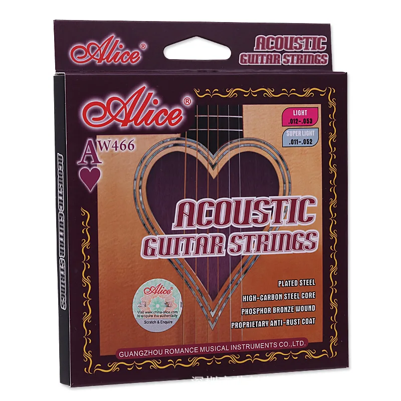 

Alice AW466 Acoustic Guitar Strings 011-052 / 012-053 Parts and Accessories High-Carbon Steel Core Phosphor Bronze Wound