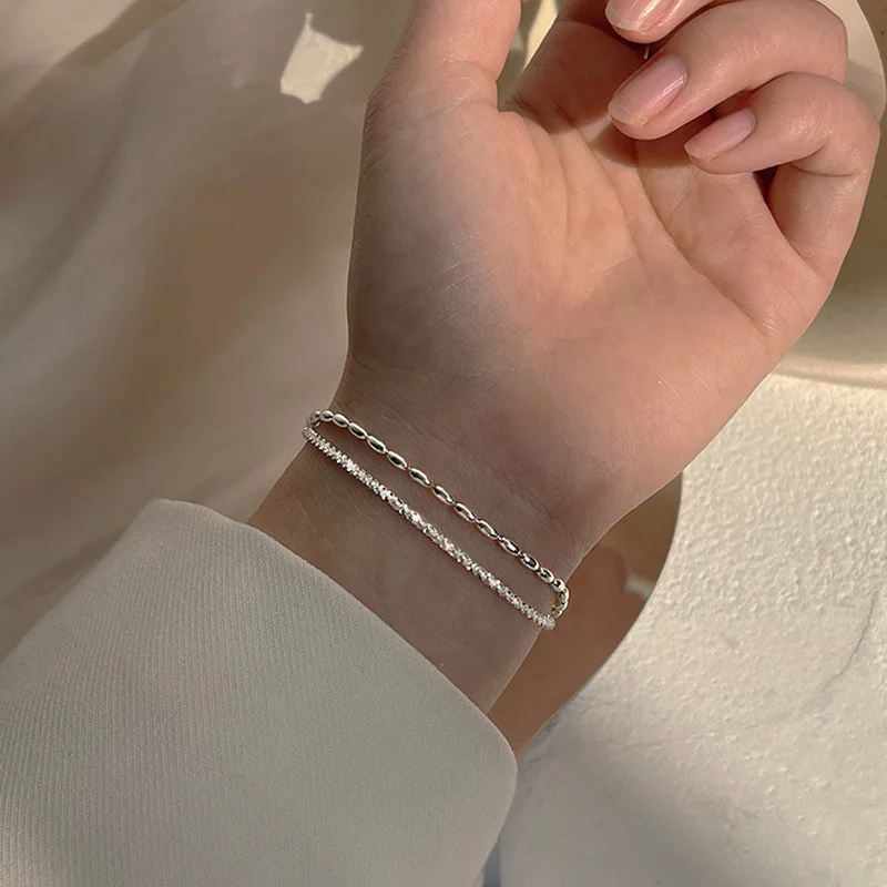 925 Sterling Silver Shiny Double-Layer Bracelet For Women Oval Beads Exquisite Bracelet Fashion Jewelry
925 Sterling Silver Shiny Double-Layer Bracelet For Women Oval Beads Exquisite Bracelet Fashion Jewelry