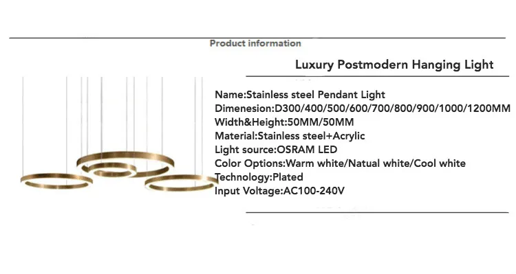 Modern gold circle hanging lamp LED pendant light Hotel ring stainless steel minimalist living room Light for restaurant project
Modern gold circle hanging lamp LED pendant light Hotel ring stainless steel minimalist living room Light for restaurant project