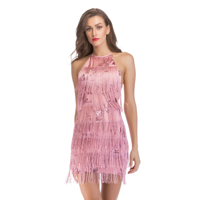 Women Tassel Sequin Dress VintageSexy Halter Sleeveless Backless Bodycon Party Dresses Women Evening Elegant Pink Fringe Dress
Women Tassel Sequin Dress VintageSexy Halter Sleeveless Backless Bodycon Party Dresses Women Evening Elegant Pink Fringe Dress