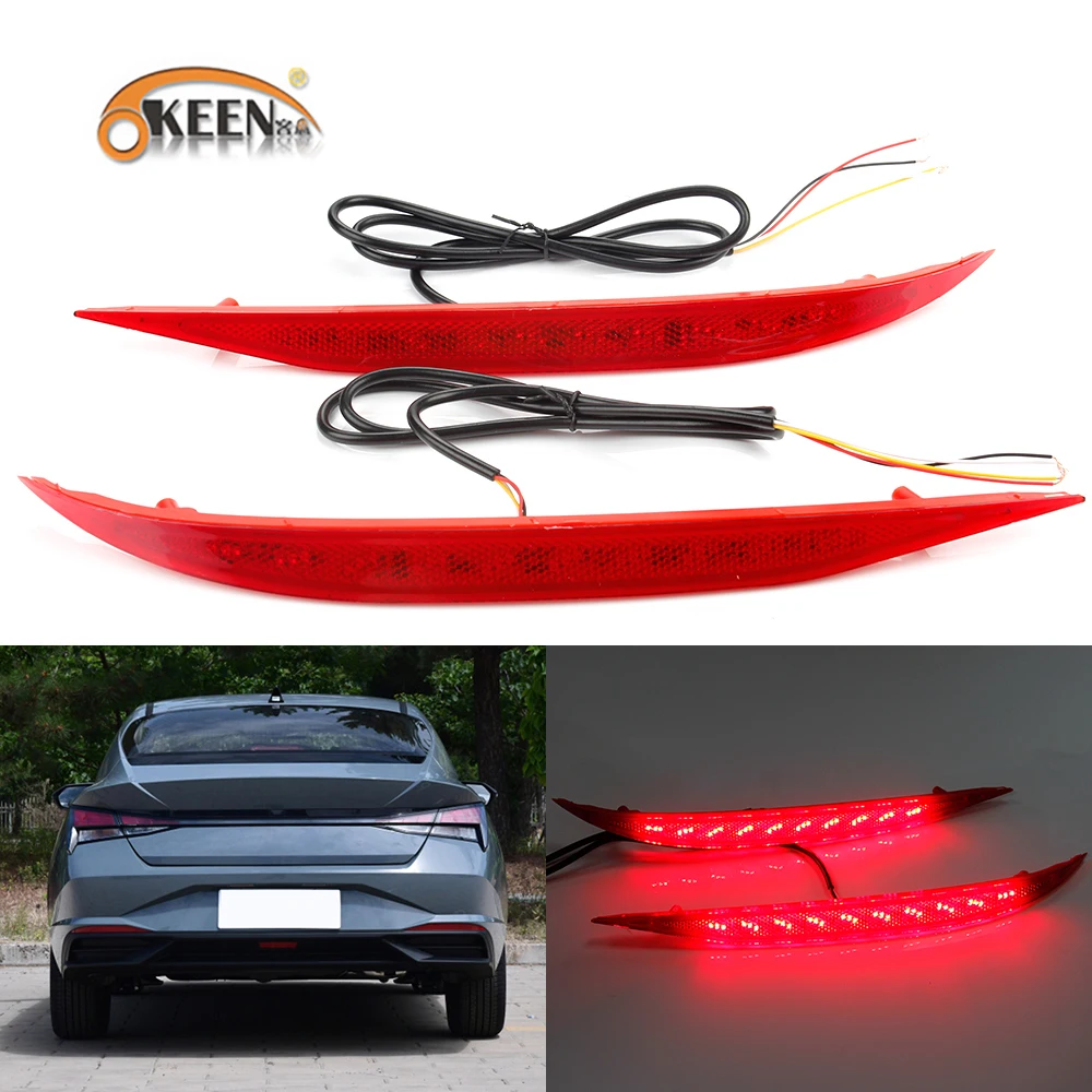 

2Pcs For Hyundai Elantra 2021 Car Led Rear Bumper Reflector Turn Flow Tail Light Taillight Braking Daytime Lamp Auto Accessories