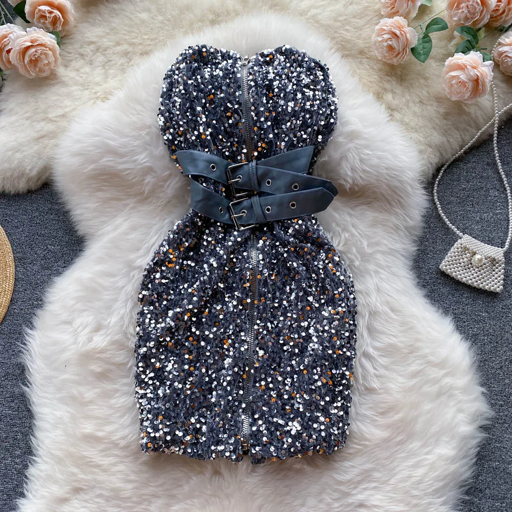 Sexy Strapless Sequins Bodycon Dress Women Black/Silver Zipper High Waist Slim Mini Robe Female Off Shoulder Club Party Vestidos
Sexy Strapless Sequins Bodycon Dress Women Black/Silver Zipper High Waist Slim Mini Robe Female Off Shoulder Club Party Vestidos