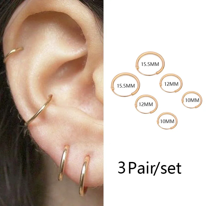3 Pair/Set Punk Circle Round Women Earrings Simple Black Stainless Steel Slim Mini Hoop Earrings For Girls Party Jewelry
3 Pair/Set Punk Circle Round Women Earrings Simple Black Stainless Steel Slim Mini Hoop Earrings For Girls Party Jewelry