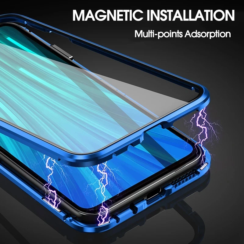 360 Metal Magnetic Case For Xiaomi Redmi Note 10 9 9T 9S 8 7 8T Pro Mi T K20 POCO X3 M3 F3 Tempered Glass Cover | Мобильные телефоны