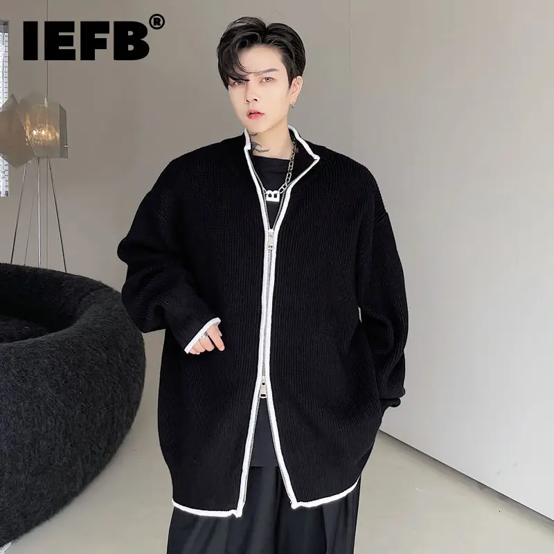 IEFB 2022 Autumn Winter Clothes Contrast Color Double Zipper Design Men's Knitted Cardigan Sweater Black White Kinttwear 9Y9652
IEFB 2022 Autumn Winter Clothes Contrast Color Double Zipper Design Men's Knitted Cardigan Sweater Black White Kinttwear 9Y9652