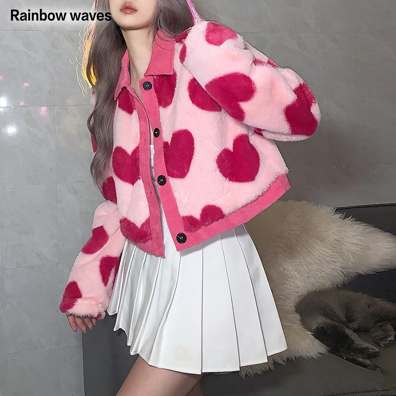 Rainbowwaves Winter Harajuku Kawaii Heart Print Pink Coat Turn-Down Collar Button Cardigan Fashion Long Sleeve Plush Outwear
Rainbowwaves Winter Harajuku Kawaii Heart Print Pink Coat Turn-Down Collar Button Cardigan Fashion Long Sleeve Plush Outwear
