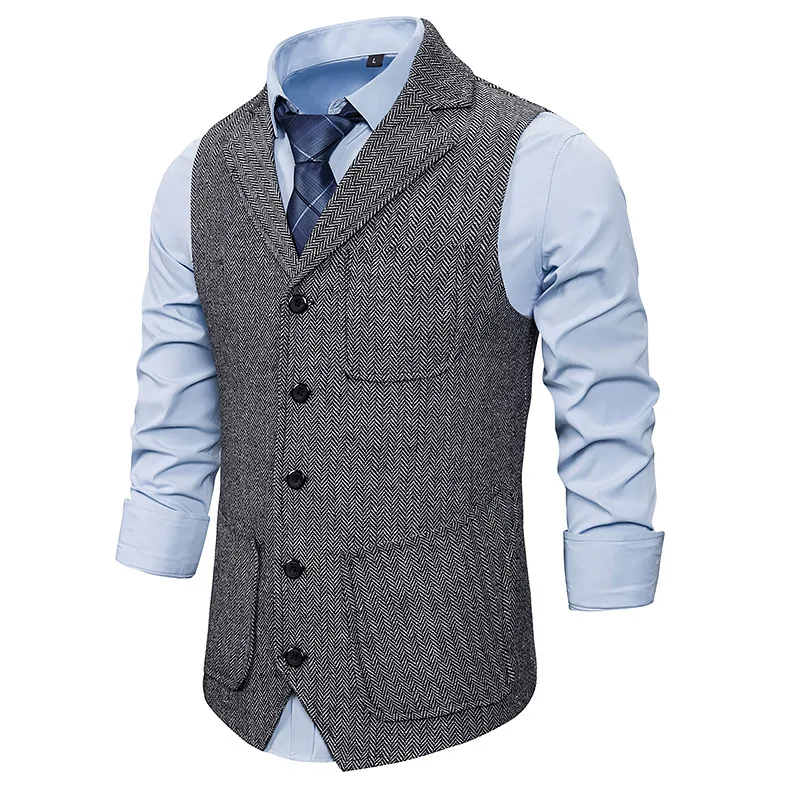 Men Suit Vest 2021 Fashion Korean Multiple Pockets Herringbone Tweed Mens Waistcoat Formal Business Slim Fit Sleeveless Jacket 
Men Suit Vest 2021 Fashion Korean Multiple Pockets Herringbone Tweed Mens Waistcoat Formal Business Slim Fit Sleeveless Jacket