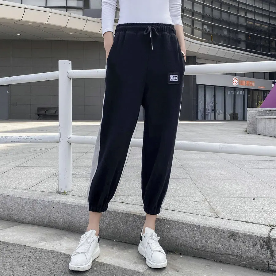 Spring Autumn Women Gray Black Sweatpant Drawstring Elastic Waist Cotton Side Striped Patchwork Sweat Trouser XXXXL XXXL XXL XL 
Spring Autumn Women Gray Black Sweatpant Drawstring Elastic Waist Cotton Side Striped Patchwork Sweat Trouser XXXXL XXXL XXL XL